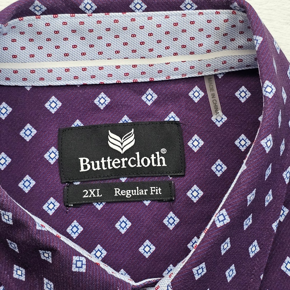 Buttercloth Button Up Shirt Mens 2XL Purple Geometric Knit Stretch Regular Fit - Picture 4 of 9